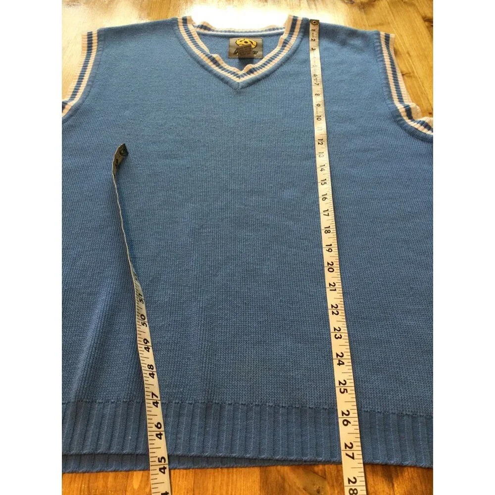 Vintage 90s Groove Blue Sweater Vest White Stripes Size L Preppy Golf Streetwear